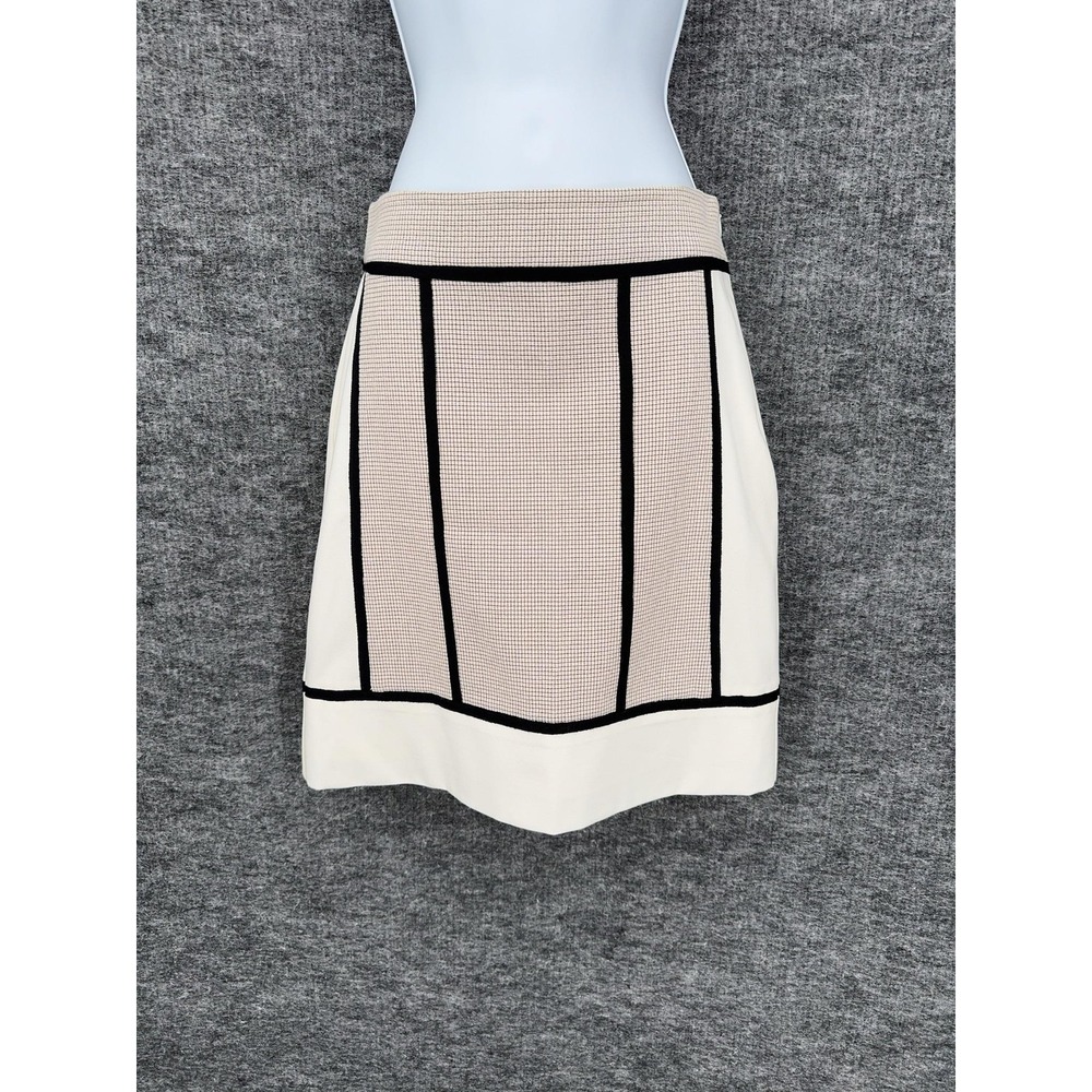 Ann‎ Taylor Skirt Womens 2 White Check Colorblock Lined Stretch Mini Career